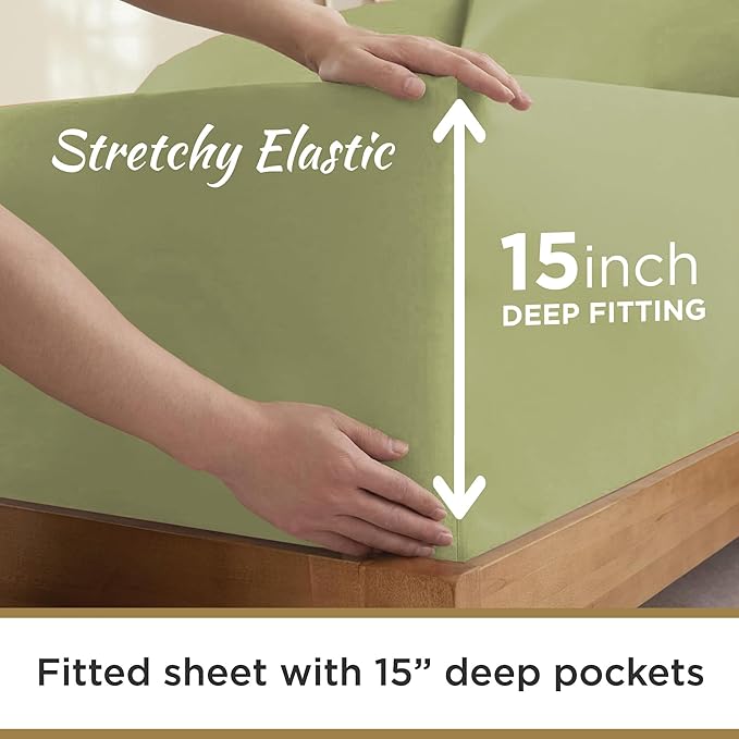 Twin Sheet Set - 1800 Ultra-Soft Microfiber Twin Bed Sheets - Double Brushed - Deep Pockets - Easy Fit – Wrinkle Free - Comfy 3 Piece Set - Bedding Sheets & Pillowcases (Sage Green)