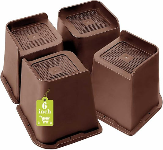 Bed Risers 1 inch, 2 inch, 3 inch, 4 inch, 6 inch, 8 inch Heavy Duty, Oversized Furniture Riser for Couch Sofa Table Chair Leg Frame Dorm, Support up to 6000 Lbs (Chocolat Brown 4 Pack, 6 inch)