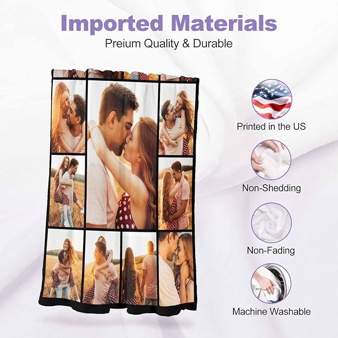 Custom Blankets with Photos, 13 Photos Customized Gifts Personalized Blankets and Throws Customized Christmas Birthday Couples Gifts Personalized Gifts for Women Men, 8 Sizes