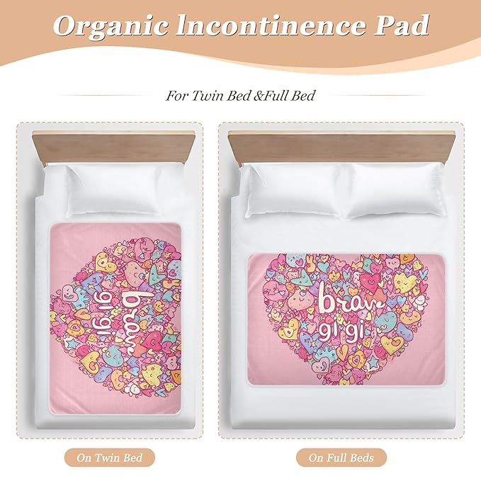Waterproof Bed Pad Reusable Changing Pad Toddler Mattress Protector Large Pee Pad Baby Diaper Pad Soft Washable Liner Be Brave Girl Hearts and Stars Pink