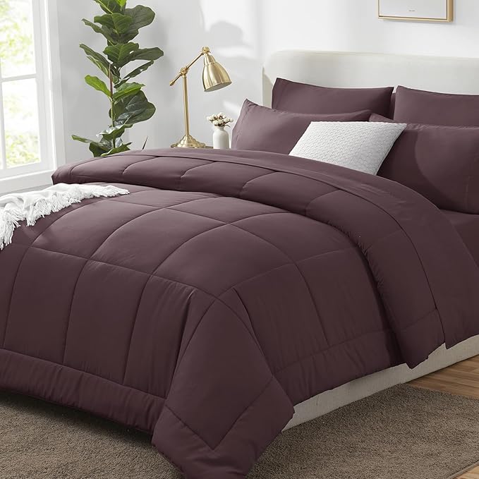 CozyLux King Size Comforter Set Cocoa Powder, 7 Pieces Bed in a Bag, Cocoa Powder Comforter King Size, All Season Bedding Sets with Stitch Quilted Comforter, Flat Sheet, Fitted Sheet, Pillowcases