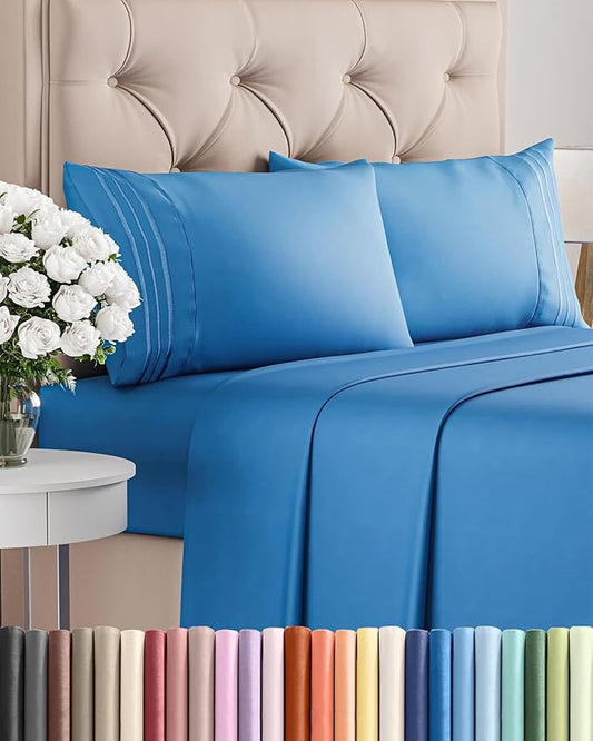 Queen Size 4 Piece Sheet Set - Comfy Breathable & Cooling Bed Sheets Set - Hotel Luxury Bedding for Women, Men, Kids, Teens, Boys & Girls - Deep Pockets, Soft and Wrinkle Free - Oeko-Tex - Royal Blue