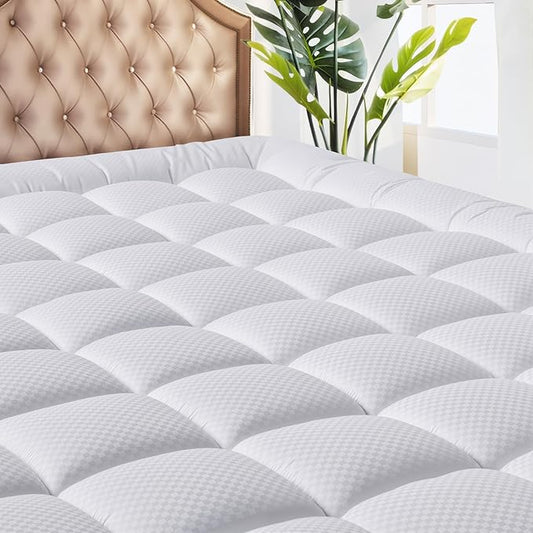 MATBEBY King Size Mattress Pad - Cooling Breathable Mattress Topper, Quilted Fitted Mattress Protector, Pillow Top Mattress Cover with 8-21" Deep Pocket, Soft, Machine Washable, White, 78x80 Inches