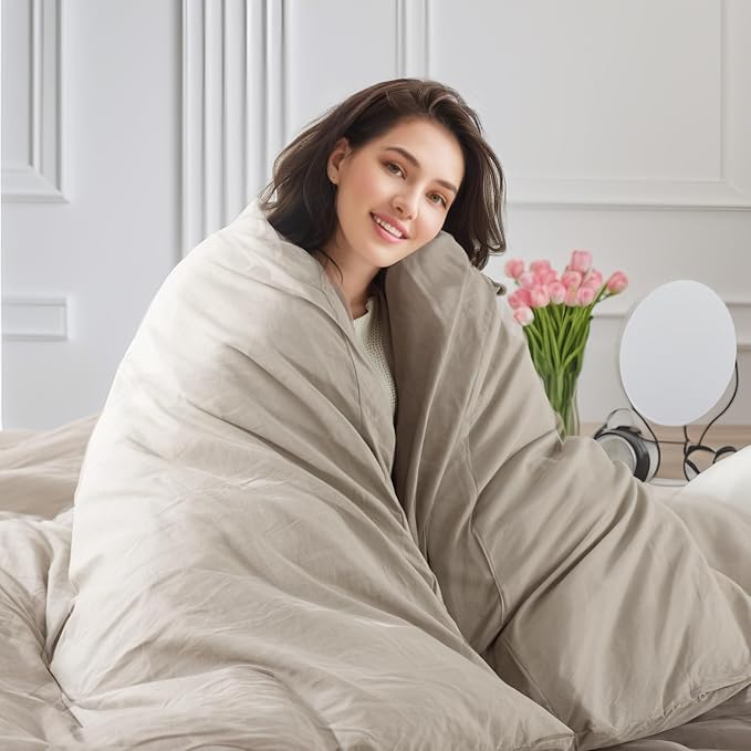 NEXHOME PRO Twin Duvet Cover Set – 100% Certified Organic Cotton with Washed Feel & Linen-Like Texture, Comfortable & Breathable, Home Bedding Set Light Linen (No Comforter)
