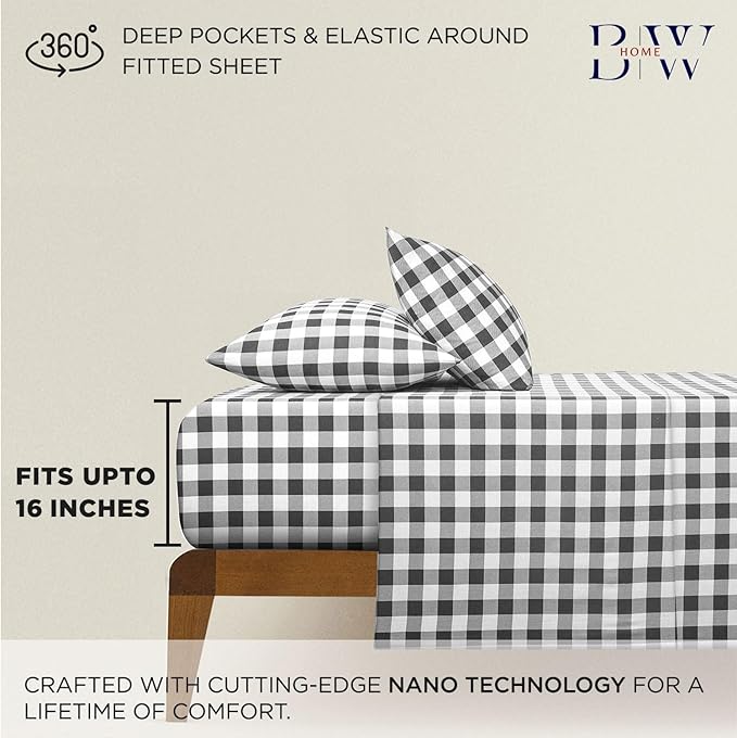 Briarwood Home® Printed Flannel Sheet Set, 100% Natural Cotton, Soft, Warm & Deep Pocket, Advanced Nano-Tech Making it Resistance to Pilling; Brushed 6 Times for Softness (Buffalo Grey, Twin)