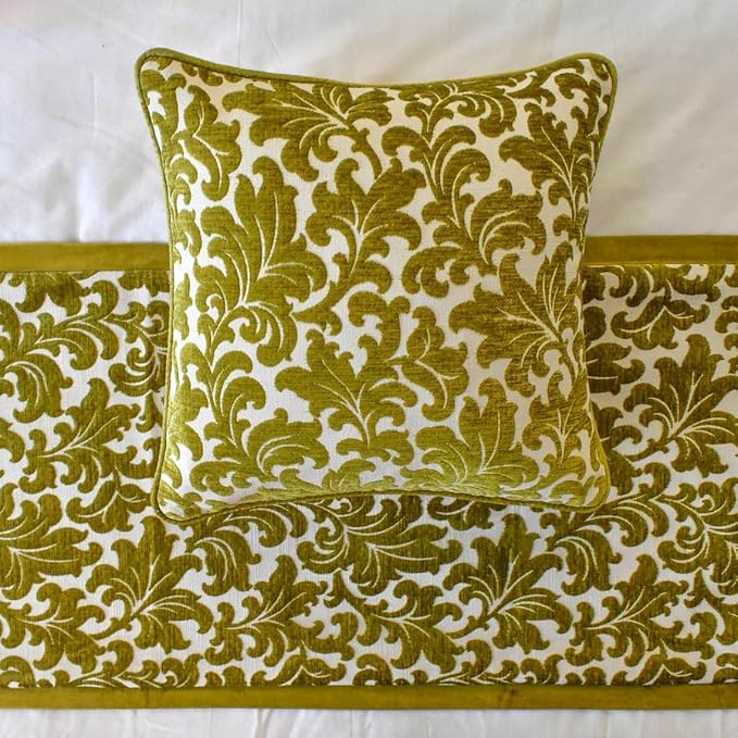 The HomeCentric King/Queen/Twin Chartreuse Decorative Twin 53"x18" Bed Runner Without Pillow Cover, Velvet, Floral Pattern Bed Scarf on Velvet Fabric - Enchanted Chartreuse