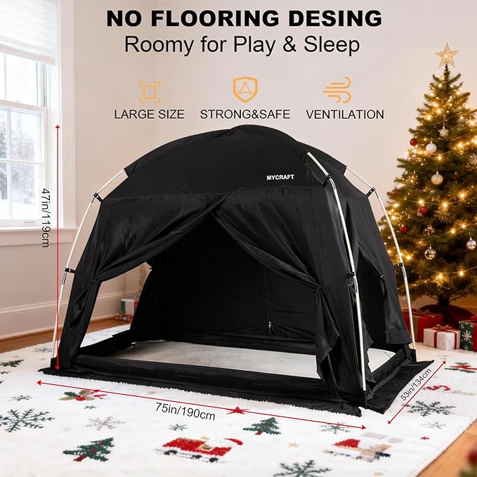 Bed Tents Canopy Bed–Privacy Dream Tent for Cozy Indoor Sleeping, Light-Reducing,and Breathable, with 4 Doors Floor Tent Bed–Available in Twin, Full, and Queen Sizes