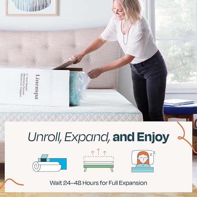Linenspa 3 Inch Swirl Gel Memory Foam Mattress Topper, California King Size – Cooling Gel Infused, Ventilation Holes – Pressure Relieving Bed Topper – CertiPUR Certified