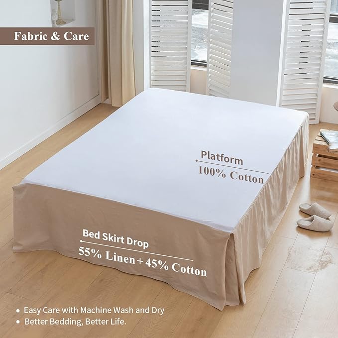 BISELINA French Linen Bed Skirt with Pleated Corner 22-Inch Tailored Drop Natural Flax Cotton Blend Basic Dust Ruffle Soft Cozy Farmhouse Bedding (22" King, Basic Linen)