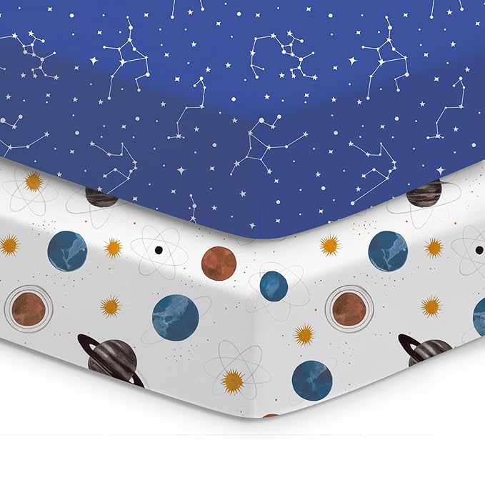 Crib Sheets 2 Pack, Fitted Crib Sheet for Standard Crib Mattress 28x52x9, Ultra Soft Jersey Knit, Breathable Stretchy Deep Pocket, Snug Fit Stays Put, Baby Crib Mattress Sheet
