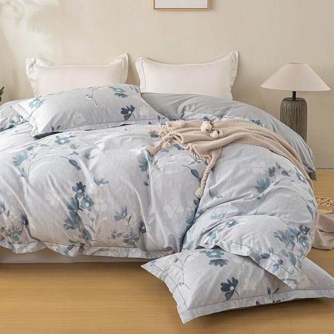 OAITE Duvet Cover Set Twin Size Floral Pattern Ultra Soft 100% Cotton Duvet Cover Sets 3-PC, Breathable Duvet Cover with Zipper Closure & Corner Ties(2 Pillow Shams,1 Duvet Cover)