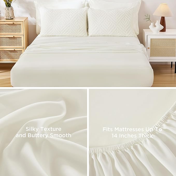 Andency Oversized Queen Comforter Set 7 Piece Ivory - Bed in a Bag Oversized Queen Boho Lightweight Fluffy Tufted Bedding Sets with Comforter, Sheets, Pillowcases & Shams