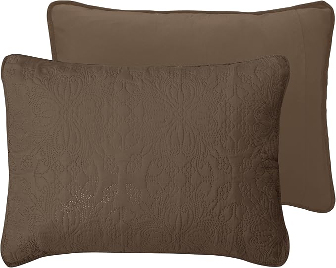 Easy-Going Twin Size Reversible Quilt Set with 1 Quilt and 1 Pillow Sham, Soft Bed Quilt Cover, Water Resistant Lightweight Microfiber Bedspread, Stain Resistant, Damask-Camel/Ivory