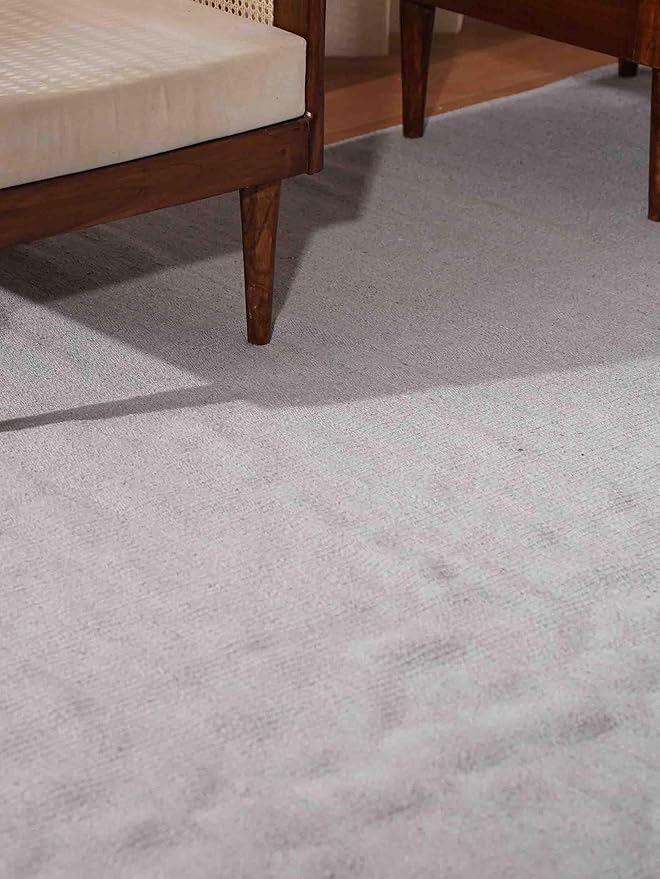 Rugsotic Carpets Hand Woven Flat Weave Kilim Wool ECO-Friendly Area Rugs - 6'x9', Rectangle Shape, Silver Color, Solid Plain Design, Low Pile Handmade Rugs for Living Room, Bed Room (D00111)