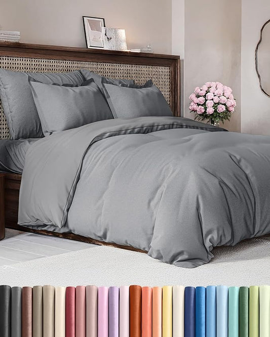 Duvet Cover King Size - Extra Soft King Size Duvet Cover - Lightweight, Breathable, Easy Care & Fade Free w/ Zipper Closures & Ties - 104" x 90" Inches - (Heathered Grey) Comforter Not Included