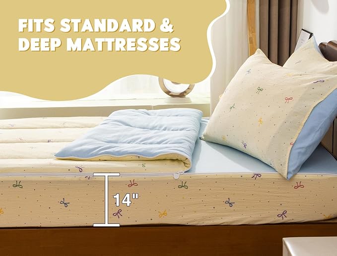 Meeting Story 3pcs Kids Comforter Set Twin Zipper Bedding Set for Girls,Kid Bedding Set Bow Comforter Set for Kid,All in one Zipper Bedding（Ivory,Twin）