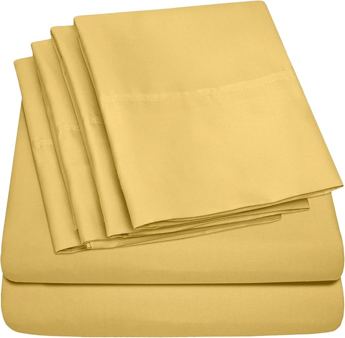 Sweet Home Collection Quality Deep Pocket Bed Sheet Set - 2 Extra Pillow Cases, Value, Twin XL, Yellow, 4 Piece (Pack of 12, 48 Count Total)