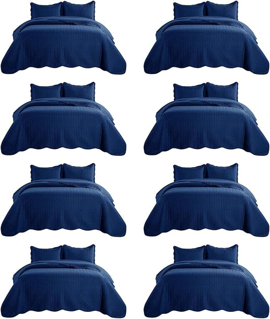 IR Imperial Rooms 8 Pack California King Quilt Bedding Set (118"x106") - Bulk Wholesale for Hotels, Guest Bedroom & Airbnbs - Lightweight Microfiber Reversible Embossed Quilts Bedspread (Navy)