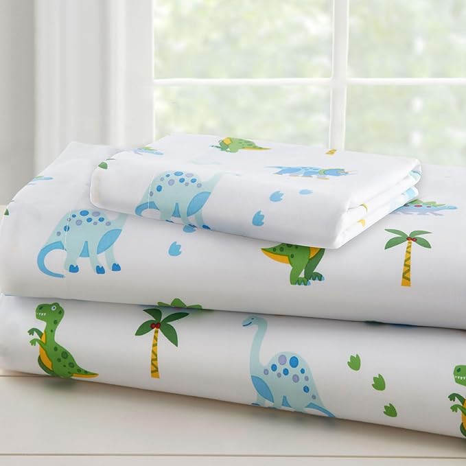 Wildkin 100% Cotton Toddler Sheet Set – Soft & Cozy Bed Sheets - Dinosaur Land