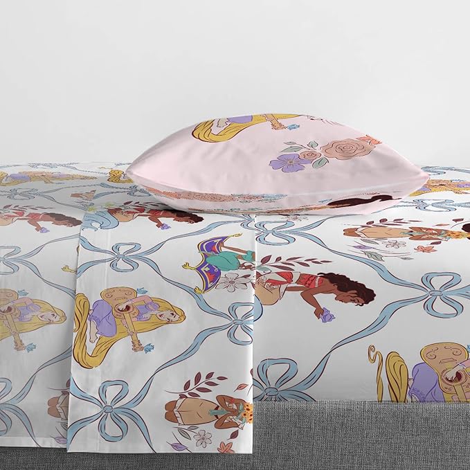 Jay Franco Kids Sheet Set with Fitted, Flat Sheets & Pillow Cover - Ultra-Soft Bedding with Pillowcase for Room Decor, White – Disney Princess, 3 Piece Twin
