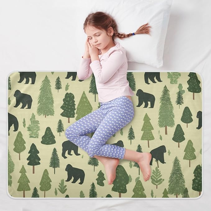 Waterproof Bed Pad Reusable Changing Pad Toddler Mattress Protector Large Pee Pad Baby Diaper Pad Soft Washable Liner Forest Cartoon Gorillas Green
