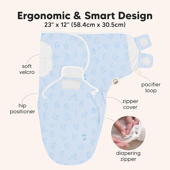 Baby Swaddle Sleep Sacks with Zipper - 3-Pack Swaddles for Newborns 0-3 Months, Infant, Baby Girls, Boys, Soft & Durable Newborn Sleep Sack, Easy Diaper Change Swaddling Blanket (ABC Land Cloud, OS)