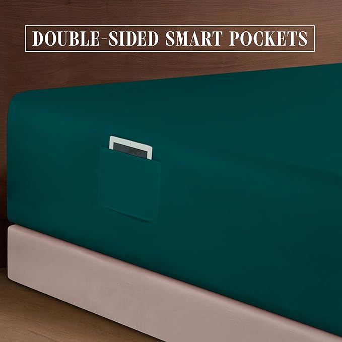 Elegant Comfort Luxurious 1500 Premium Hotel Quality Microfiber 4-Piece Sheet Set, 18-24 Inches Deep - Extra Deep Pocket Sheets - Ultra Soft 4PC Deep Pocket Sheets, Queen, Marine Teal