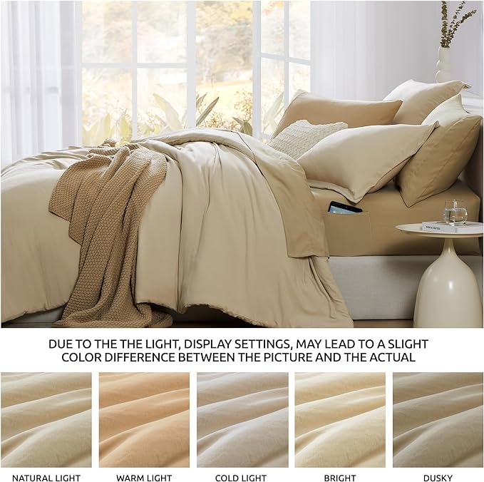 WRENSONGE Twin Comforter Set- 5 Pieces Beige, All Season Twin XL Bedding Sets with 1 Fitted Sheet, 1 Flat Sheet, 1 Pillow Sham and 1 Pillowcase