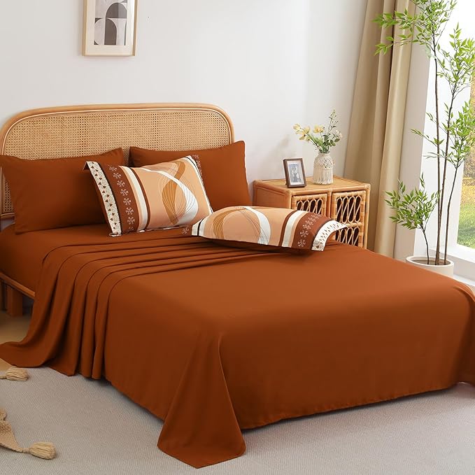 Anibedding Comforter Set King Size,8 Pieces Orange Boho Bed in a Bag Patchwork Striped Comforter Set, Soft Microfiber Bedding Set for All Season(104"×90")