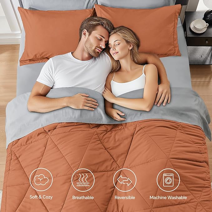 BEDELITE Twin XL Comforter Set 5 Pieces Bed in A Bag - Soft Reversible Twin Extra Long Burnt Orange Bed Set with Comforters, Sheets, Pillowcase & Sham, Cozy Bedding Sets for College Dorm Room