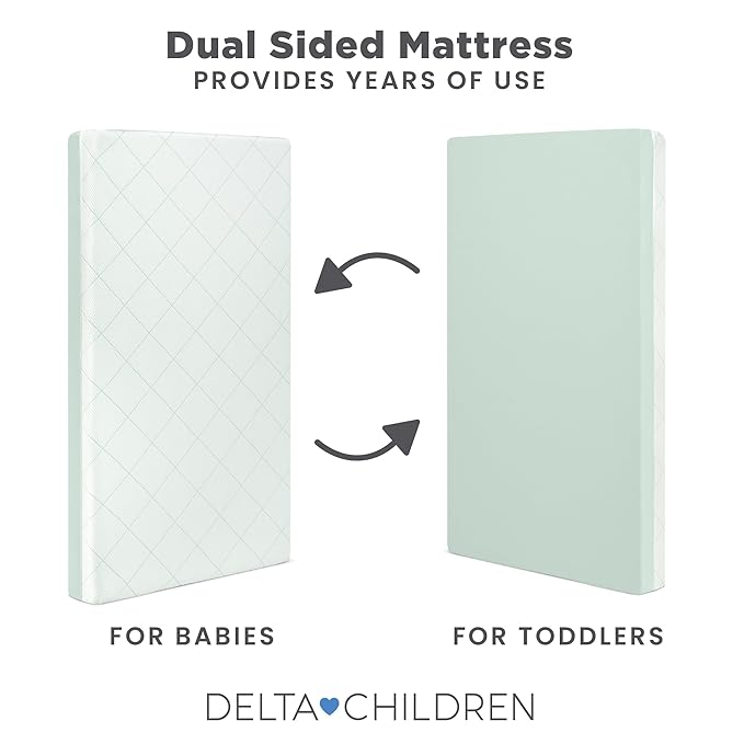 Delta Children Starlit Sky 2-Stage Crib and Toddler Mattress for Infants & Toddlers - Removable Machine Washable Mattress Cover - Waterproof - GREENGUARD Gold - Made in USA, Green