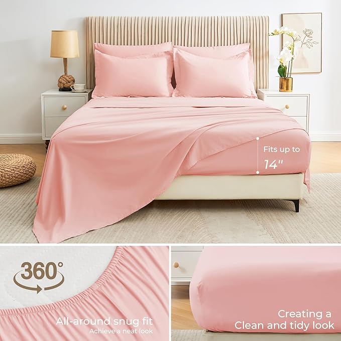 Sasttie King Size Comforter Set, 7 Pieces Bed in a Bag King, Complete Bedding Set Includes Comforter, Flat Sheet, Fitted Sheet, Pillowcases and Pillow Shams, Pink