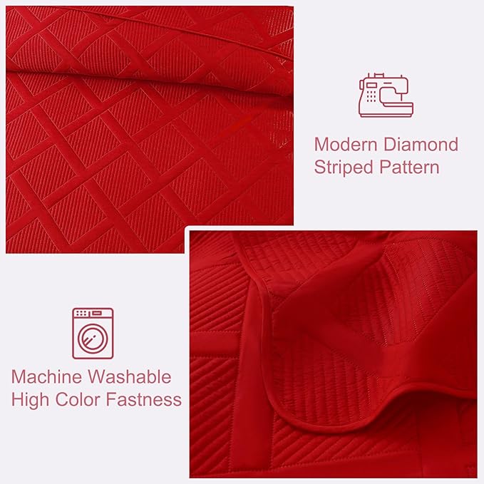 Exclusivo Mezcla Twin Size Quilt Set - Red Quilts Bedding Set with 2 Pillow Shams, Modern Bedspread with Striped Pattern, Soft Lightweight Bedspreads Coverlets for All Seasons