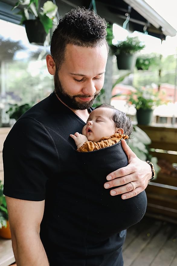 Lalabu The Dad Shirt | Hands-Free Baby Carrier for Dad with Kangaroo Pouch | Engineered for Bonding, Safety, & Comfort for Newborns Up to 15 Lbs. | CPSC Compliant - Black - Small