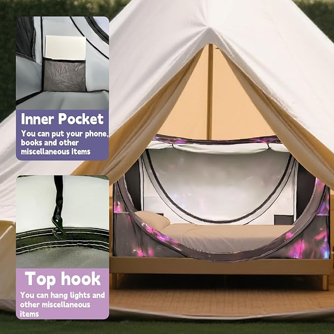 Pop-Up Bed Tent Twin Size, Indoor Privacy Canopy with 4 Doors & Mosquito Mesh – Breathable Sleeping Tent for Bedroom, Dorm, or Home Use, Easy Foldable Design