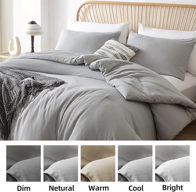 ROSGONIA Full Size Comforter Sets for Girls Boys Kids Grey, 3pcs Comforter Full Size (1 Gray Comforter & 2 Pillowcases) Lightweight Dorm Bedding Sets