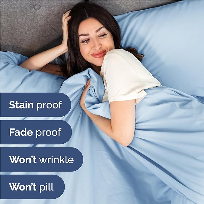 Split King 7 Piece Sheet Set - Comfy Breathable & Cooling - Soft Hotel Luxury Bedding Set with 8-16 Inch Deep Pockets - 1 Flat & 2 Fitted Sheet & 4 Pillowcases - Wrinkle Free & Easy Care - Baby Blue