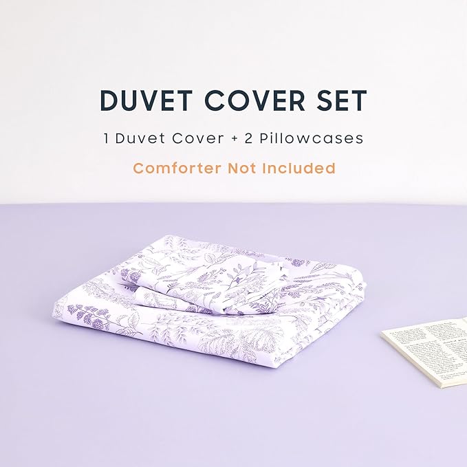 Wake In Cloud - Floral Duvet Cover Set, Botanical Vintage Flower Coquette Cottagecore Aesthetic for Women Teen Girls, Soft Lightweight Bedding, 3-Piece, Lilac, Twin/Twin XL Size