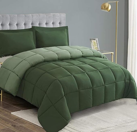 HIG 3 Pieces Green California King Comforter Set, Modern Breathable Box Stitched Duvet Insert Bedding Comforter, Soft Fluffy All Season Reversible Comforter Set Blanket with Corner Tabs for Bedroom