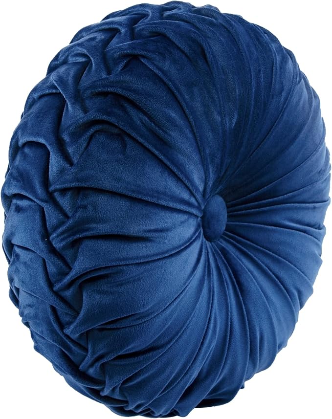 Lush Decor Round Pleated Soft Velvet Decorative Throw Pillow, 1 Count, 15" Diameter, Taupe - Neutral Plush Round Pillow, Seat Cushion, Decorative Pillows For Bed, Couch, Or Chair