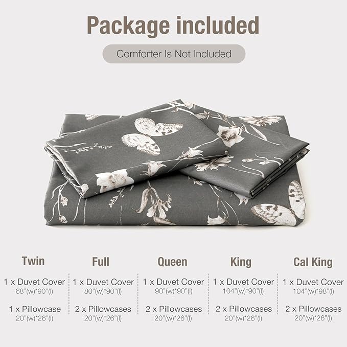 Lekesky Grey Duvet Cover Set Queen Size, Reversible Vintage Print Comforter Cover Queen Size 3pc, Soft 100% Washed Microfiber Grey Bedding Sets with Zipper Ties and 2 Pillowcases