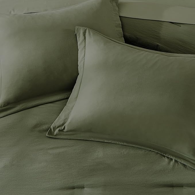 WRENSONGE Super King Plus Comforter Set- 7 Pieces Soft Olive Green Bed in a Bag with Fitted Sheet, Flat Sheet, 2 Pillow Shams, and 2 Pillowcases- Warm Bedding Sets Super King Plus for All Season