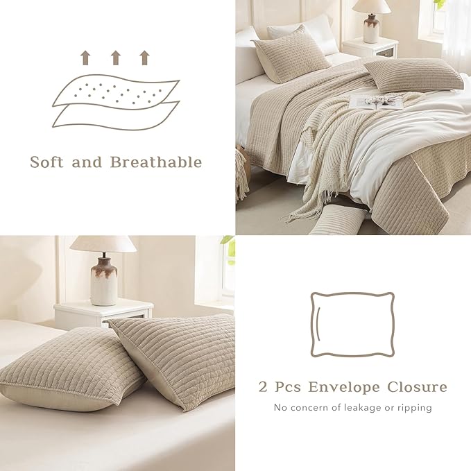CozyTide Oversized King Bedspread 128"x120",Stone-Washed Cotton Wheat King Quilt Bedding Set Oversized,3 Pieces Soft Lightweight Extra Large Farmhouse Bedspread & Coverlet Sets