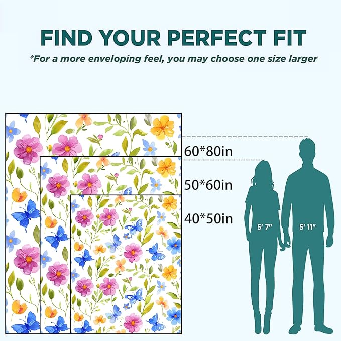 Spring Floral and Butterfly Blanket Lightweight Blankets Gifts for Women Flannel Throw with Pink, Blue and Yellow on White Background Printed for Sofa, Bed, Office, Decor Throws 80x60 Inch
