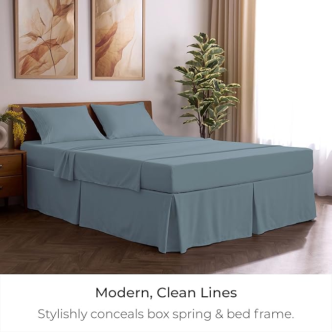 Mellanni Bed Skirt Queen Size - Bed Skirting - 15-Inch Tailored Drop Pleated Dust Ruffle - Hotel Luxury Bedding - Wrinkle, Fade, Stain Resistant - 1 Bedskirt (Queen, Spa Blue)