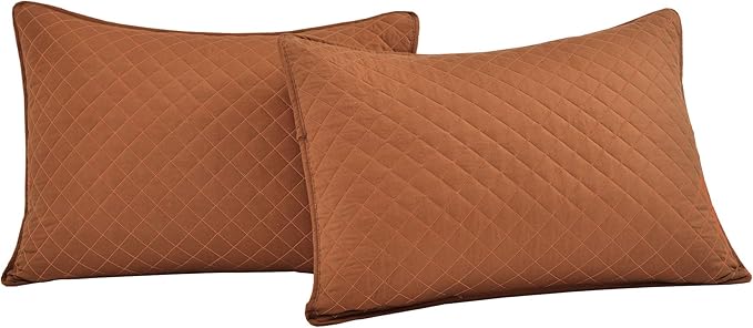 Lush Decor Ava Quilt Diamond Pattern Solid 3 Piece Oversized Bedding Blanket Bedspread Set - Full/Queen - Rust