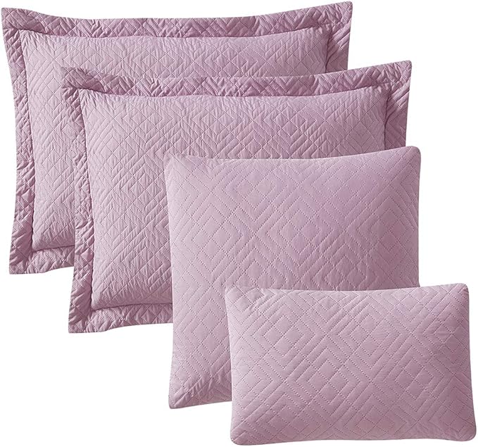 Hearth & Harbor Quilts Twin Size - All Season Bedspread Coverlet Set, Pinsonic Weave Lightweight Bedding Set - 5 Piece Twin Quilt Set with Pillow Shams, Diamond - Lavender Dream