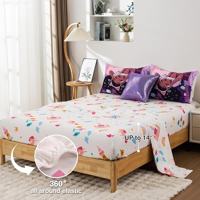A Nice Night Purple Comforter Sets,Black Girl Listening Music Printed, 6Pcs Bed in A Bag Queen Size All Seasons Bedding Set,for Kids, Girls