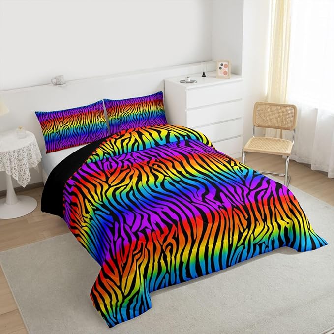 Feelyou Zebras Skins Comforter Set - Rainbow Zebra Stripes Bedding for Kids & Adults - Ultra Soft Twin Size Duvet Set