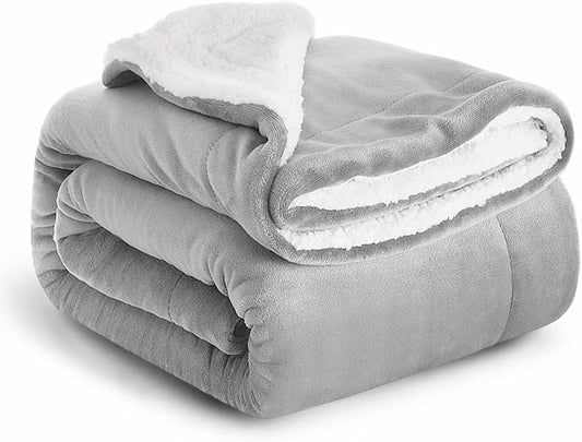 MOONLIGHT20015 Sherpa Throw Blanket - (Light Grey, 50X60 Inches) Soft and Warm Blankets for Winter Thick, Fluffy and Plush Blanket for Bed, Sofa, Camping and Travel